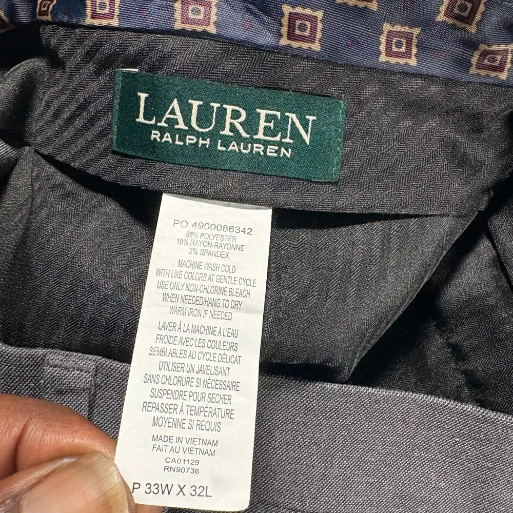 Lauren Ralph Lauren Dress Pants Men 33x32 Gray Pleated Cuffed Stretch